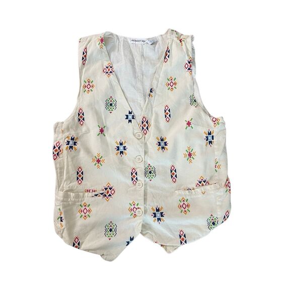 Midnight Sky Embroidered Linen Blend Vest & Pants Set – Size L - Picture 2 of 6